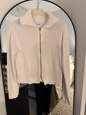 Abercrombie & Fitch Cream Zip-Up Ribbed Collar Sweater Jacket